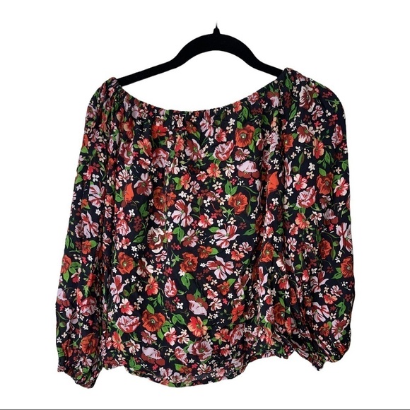 ZARA Black Floral Off Shoulder Puffy Sleeve Top XS - Picture 7 of 8